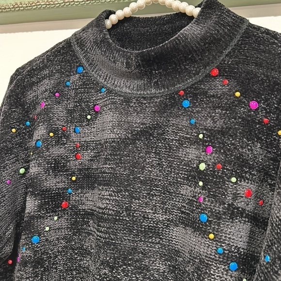 New ModCloth chenille black multicolored candy, confetti sweater women’s small - Picture 7 of 10